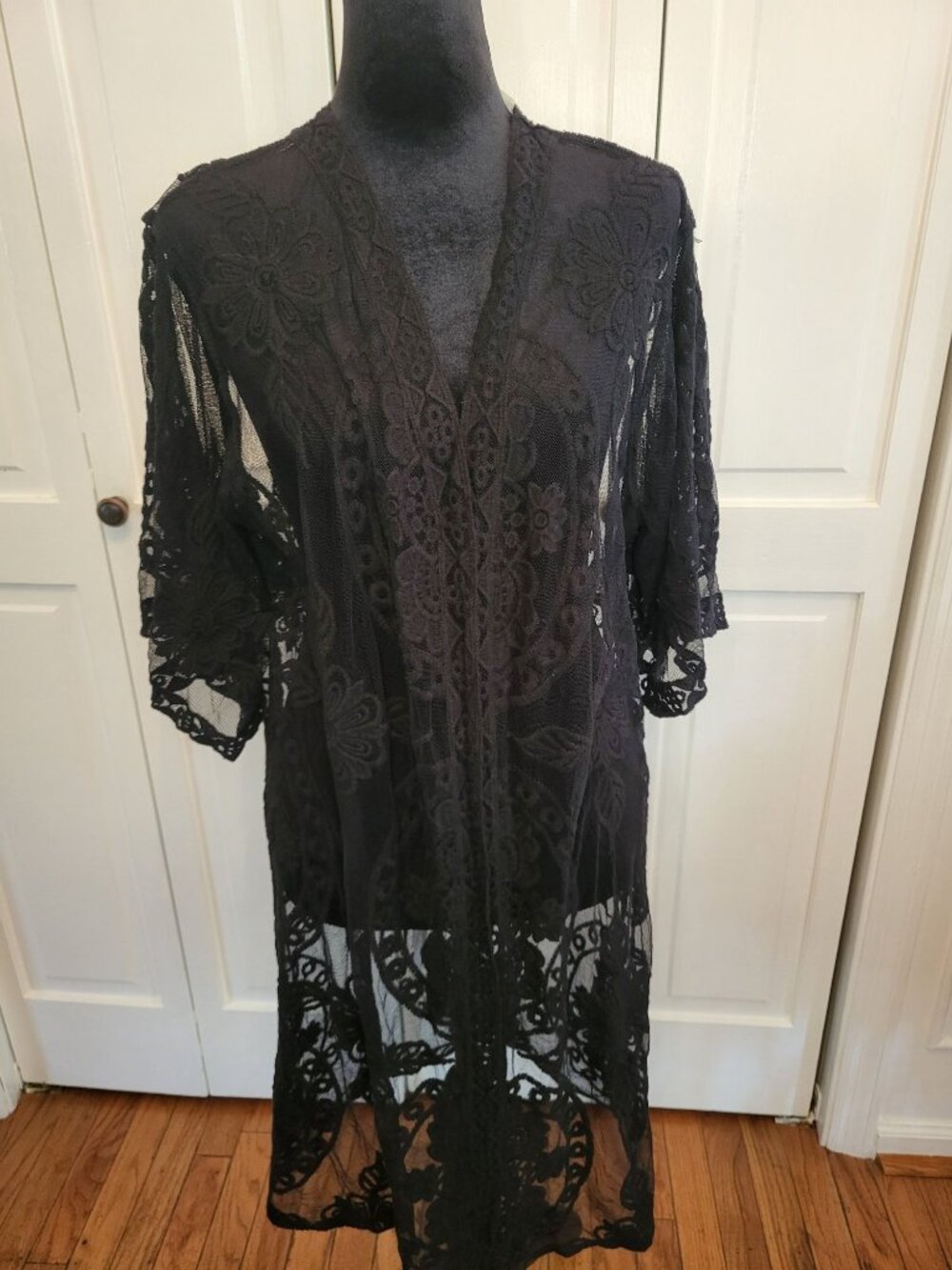 Black Lace Sheer Kimono Duster S/M Boho Whimsygoth Fairy Western Goth